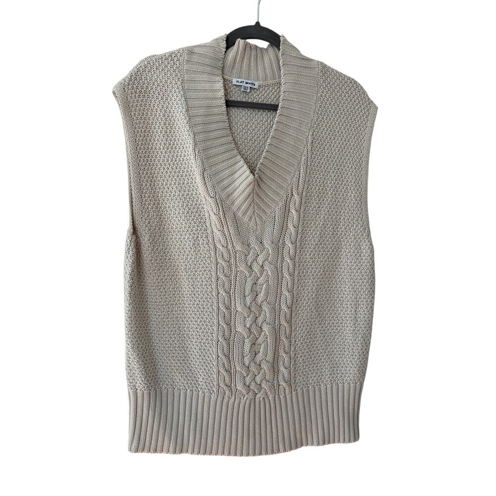 Anthropologie Flat White vest XS/S cableknit beige v-neck acaemia tunic